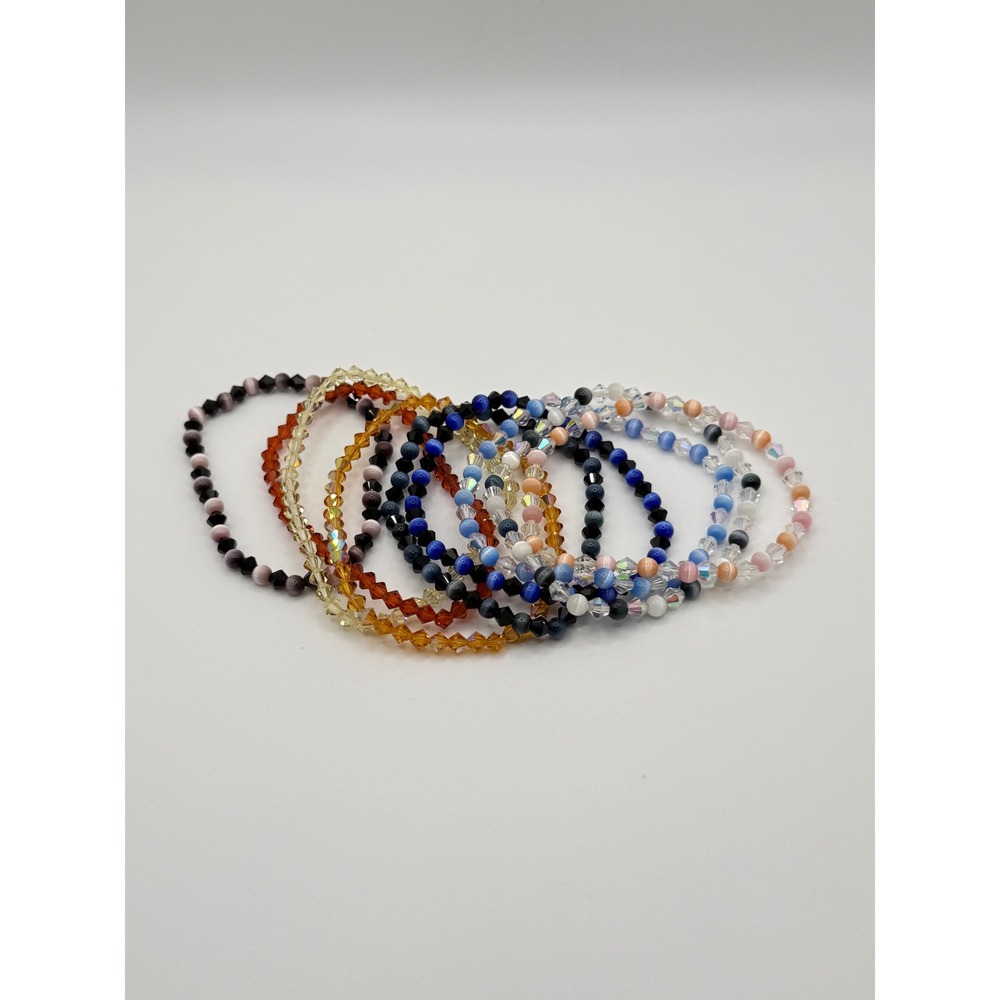 8pc Multicolor Beaded Stretch Bracelet Set Cats Eye Faceted Crystal Boho Stack